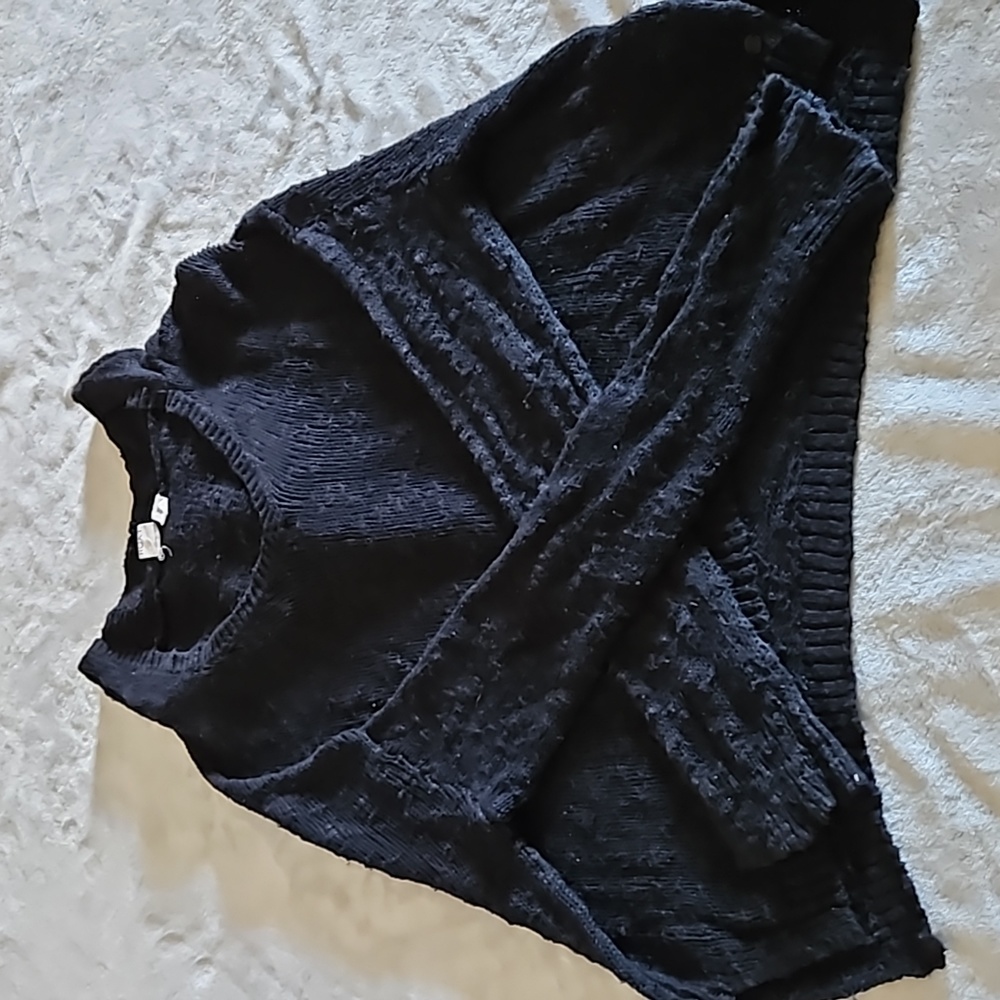 Roxy- Loose Fit, sheer sweater with oversized hood, black, small